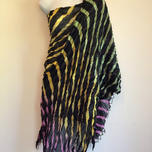 New Black Beach Striped Scarf Wrap Pareo - Picture 2 of 12